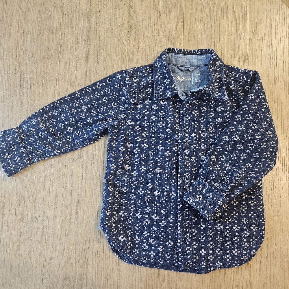 Gap Kids Blue Western Geometric Pattern Button Down Shirt Boy Size 2T